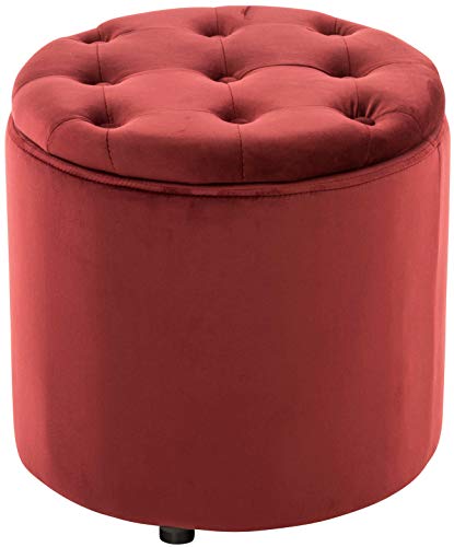 CLP Tabouret Pouf Pantin en Velours I Tabouret Coffre avec Espace De Rangement I Pouf Repose-Pieds, Couleur:Rouge