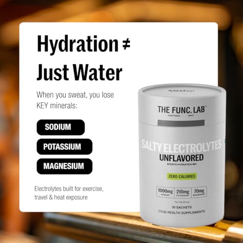 Image of The Func. Lab Daily Electrolytes - Unflavoured | 30 Sachets | Instant Hydration Powder with Sodium, Potassium, Magnesium | Sugar-Free, No Preservatives | Instant Energy, Performance & Recovery Drink