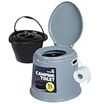 Hillington 5L Camping Toilet with Lid - Compact Portable Toilet for Adults Includes Removable Bucket, Paper Holder and Carry Handles - Lightweight Portable Camping Toilet Travel Toilet for Outdoor