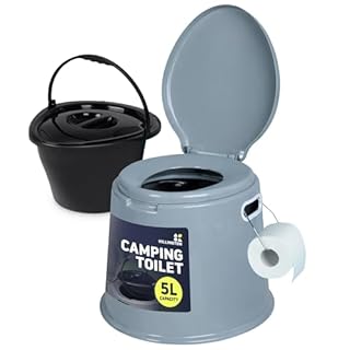Hillington 5L Camping Toilet with Lid - Compact Portable Toilet for Adults Includes Removable Bucket, Paper Holder and Carry Handles - Lightweight Portable Camping Toilet Travel Toilet for Outdoor