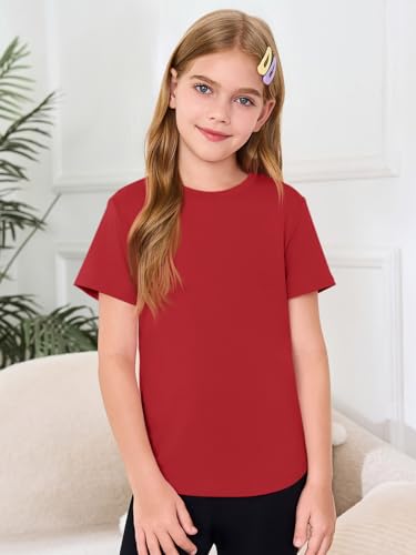Image of Haloumoning Girls Short Sleeve T Shirts 5-14 Years | Kids Summer, T shirt Girls,Crewneck Tops, Curved Hem Tees,Back to School Summer Tops,Fashion Clothes