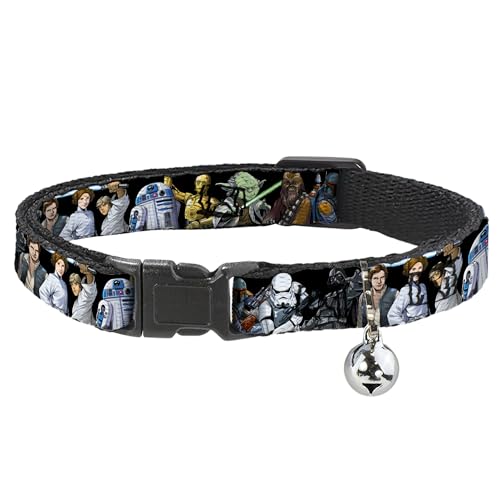 Star Wars Breakaway Cat Collar with Bell Plastic Clip Easy Adjustable Star Wars Classic Character Poses Black 8.5 to 12 Inches 0.5 Inch Wide