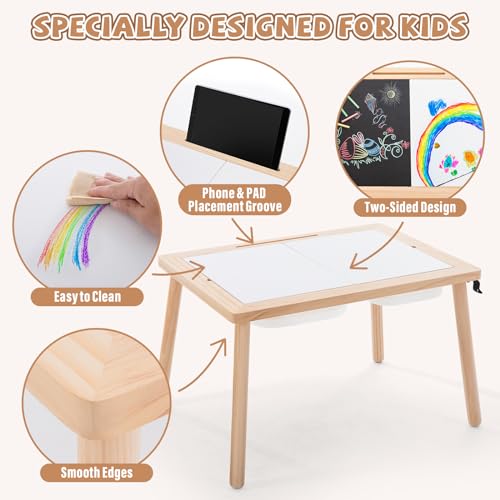 Image of Sensory Tables for Toddlers,Kids Table with 3 Storage Bins, Activity Table with 7 Sand Toys, Indoor /Outdoor Play Sand Table, Gifts for Boys and Girls