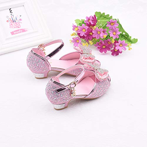 Toddler Kids Girls Pearl Butterfly-Knot Crystal Single Princess Shoes Sandals Light Up Shoes for Girls (Pink, 5-5.5 Years)4