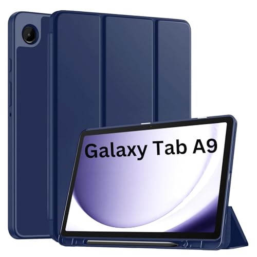Image of TechTrendz Smart Cover for Samsung Galaxy Tab A9 8.7 inch [SM-X110, SM-X115] Support S Pen Magnetic Attachment Shockproof Trifold Stand Auto Wake /Sleep Flip Cover (Blue)