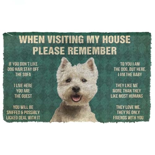 ���փ}�b�g �z���C�g�e���A���̎������[�����o���Ă����Ă������� 50×80cm doormat Please Remember White Terrier Dog's House Rules