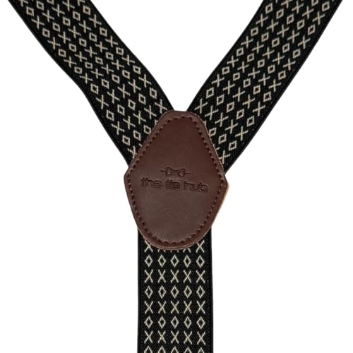 Image of The Tie Hub Suspenders for Men Elastic Adjustable Y Back Braces with Strong Metal Clips for Wedding Formal Office Wear