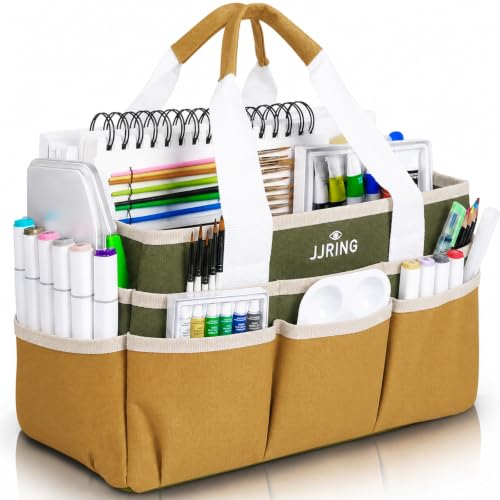 Image of JJRING Craft Organizer Tote Bag Art Storage Caddy Dark Green and Brown