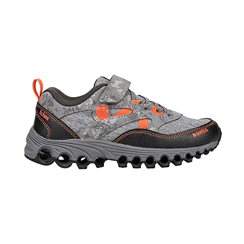K-Swiss Boy's Tubes Trail 200 Velcro Shoe Running, Steel Gray/Jet Black/Red Orange, 12.5 Little Kid #TOP2