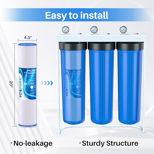 Image of ICEPURE 5 Micron 20 inch x 4.5 inch Whole House Pleated Sediment Filter Replacement Cartridge for Well Water, Compatible with ECP5-BB, AP810-2, HDC3001, SPC-45-1005, CP5-BB, ECP1-20BB, S1-20BB,R30-20BB, 2Pack