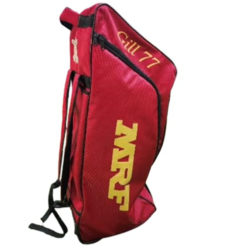 Image of M*R*F Cricket Kit Bag, Shubman Gill 77 Edition | Wheeled Travel Bag with Padded Backpack Straps | Multi Utility Pockets with Dedicated Bat Compartment & Separate Shoes Pocket (Gill-77, Magenta /Gold)