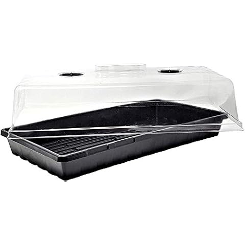Plant Growing Trays (No Drain Holes) - 20" x 10" - Perfect Garden Seed Starter Grow or Drip Trays: for Seedlings, Indoor Gardening, Growing Microgreens, Wheatgrass (5 Trays and 5 Humidity Domes) Cover