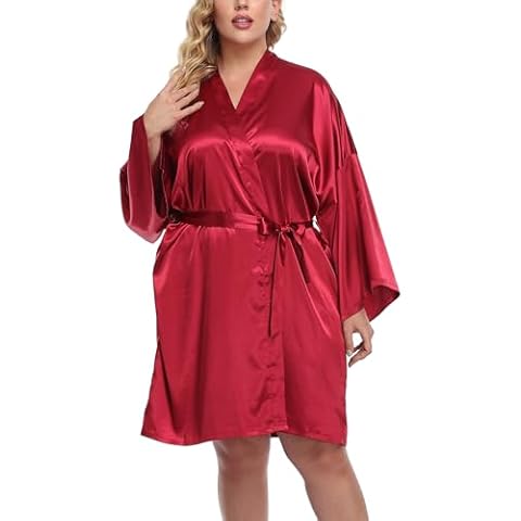VOGUEMAX Women's Plus Size Kimono Robe Bride Bridesmaids Silky Soft Sleepwear Bathrobe Cover