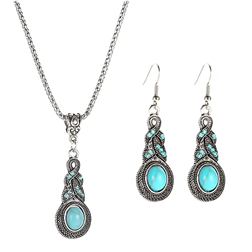 Collier turquoise et boucles d'oreilles bohèmes en larme bleue pour femme