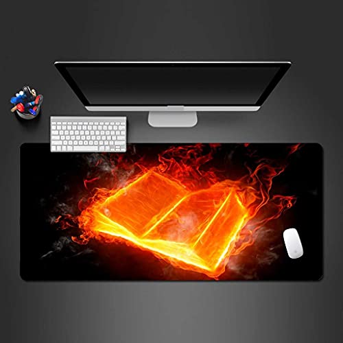 Tapis de souris XXL 90x40 cm imprimé Red Flame 3D avec base antidérapante pour bureau