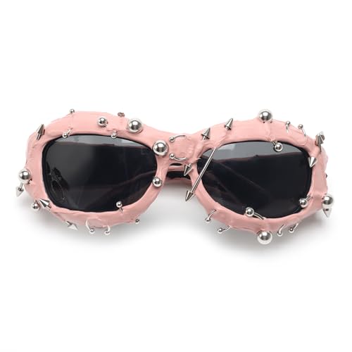 bullabulling Cool Rock Punk Spike Sunglasses Metal Studded Moto Biker Glasses Black2