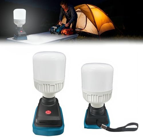 LED Akku Lampe für Makita 18V Akku mit 2 Glühbirne | 12W 2000LM LED Baustrahler mit USB+Type C, Arbeitsleuchte für Baustelle, Camping, Notfälle, Autoreparaturen(ohne Batterie)