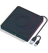 External CD/DVD Drive for Laptop, USB 3.0 & Type-C Mute CD Burner, Portable CD DVD +/-RW Drive Op...