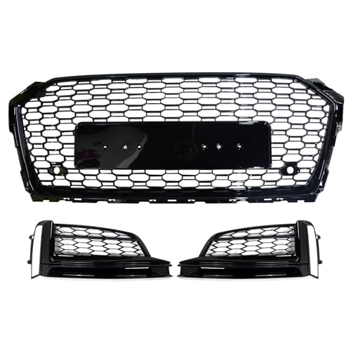 RS5 Style Black Honeycomb Grill Front Upper Grille w/Fog