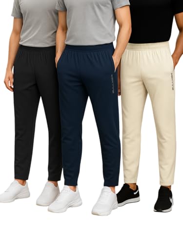 Image of BULLMER Trendy Solid Cotton Blend Regular Fit Trackpant for Men | Mid-Rise Trackpant for Men - Pack of 3