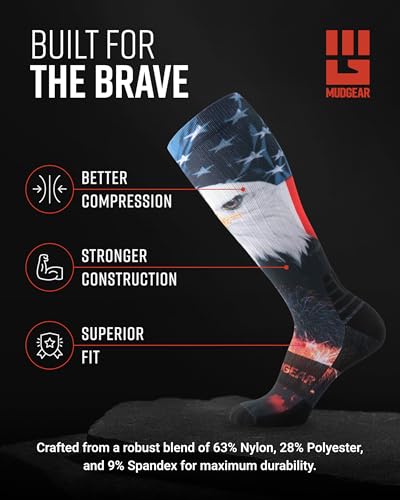 Image of MudGear Graduated Compression Socks, Durable, Sweat-Resistant OCR Performance Socks with Cushioned Footbed, Made in USA