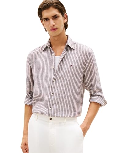 Image of Tommy Hilfiger Men's Long Sleeve Casual Linen Button Down Shirts in Regular Fit