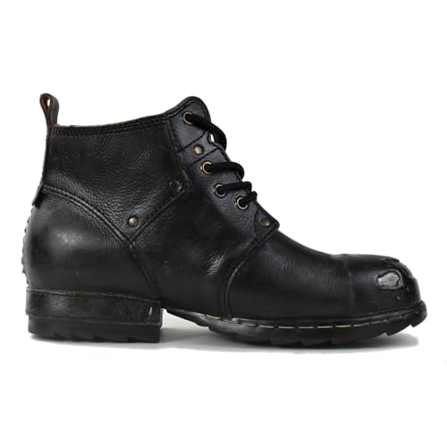 Image of OSSTONE Moto Boots for Men Fashion lace-up Leather Chukka Boots Casual Shoes Metal Cleats OS-6015-3-A-US-R Metal Black