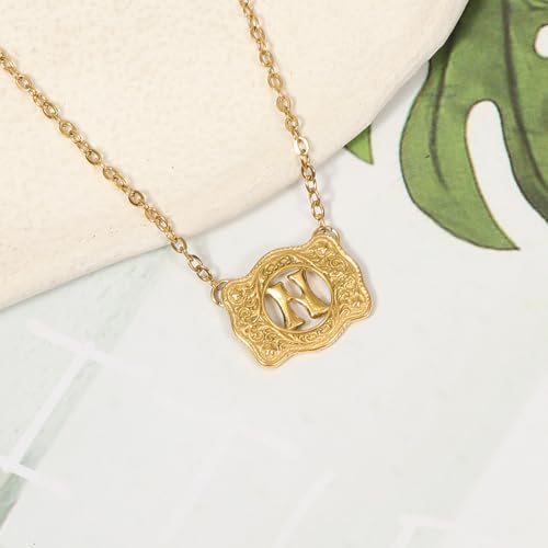 14K Gold Belt Buckle Necklace Western Style Initial Letter Pendant Necklace, Decorative Belt Buckle Frame Design