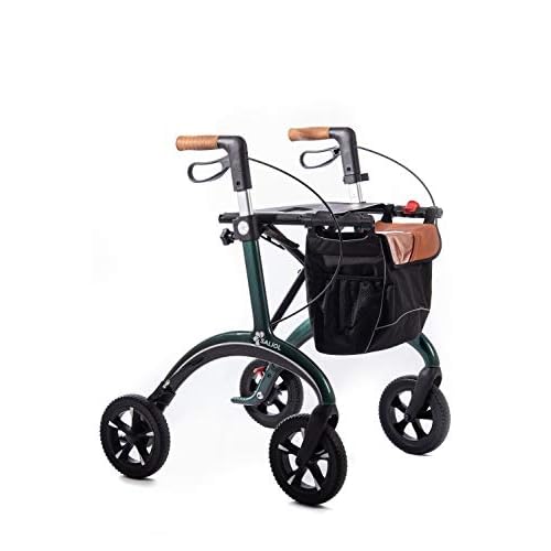 Leichtgewichts Rollator 54er Sitzhöhe aus Carbon von Saljol mit Soft-Bereifung, Korkgriffe, inkl. Stockhalter, british racing green
