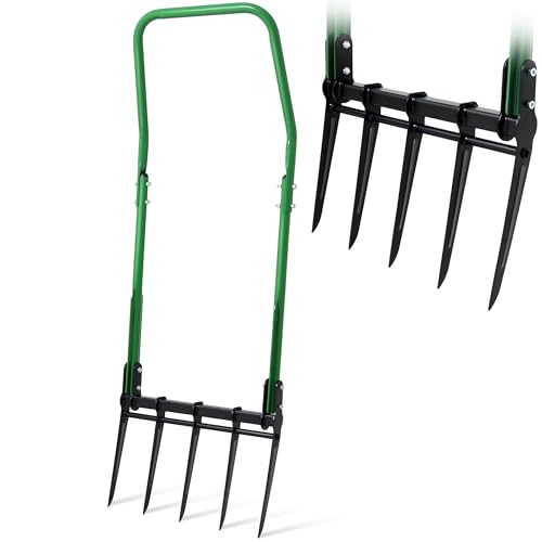 Senvert BroadFork Garden Tool Heavy Duty 5-Tine Broad Fork Hand Tiller Garden Pitchfork with Ergonomic U-Shaped Handle Digging Fork for Gardening Cultivating