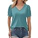 Womens Tops Loose fit Tunic Puff Short Sleeve V Neck T Shirts Lightweight Breathable Business Casual Dressy Blouses Womens Summer Tops Trendy Puff Sleeve Tops Cool Summer 2025 Womens Fashion