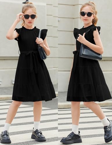 Arshiner Tween Girls Summer Dress Formal Ruffle Sleeve A Line Casual Elegant Dresses with Belt4