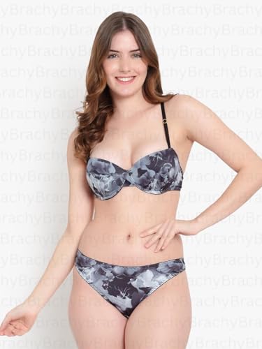 Image of Brachy Women Elegant Sexy Lacy Love Printed Double Haveliy Push up Bra Panty Bridal Set