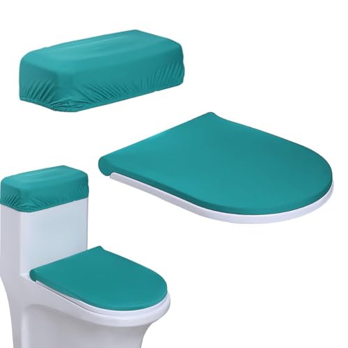 Toilet Lid Cover and Toilet Tank Cover,Elastic Edges, Soft Bathroom Covers for Standard Oblong Round Elongated Bath Room Bowl Lids, Washable (Green)