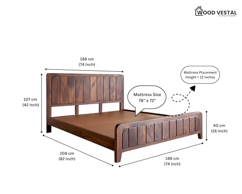 Image of Wood Vestal Sheesham Wood Bed with Vertical Slat Head & Foot, Solid Wood in Natural Finish, Modern Design | King Size - (78 inchx72 inch) | Without Mattress & Side Tables | Low Highted | VG - 6' - N