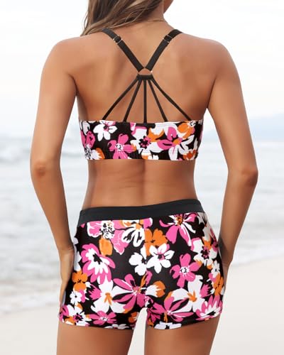 Image of Aqua Eve 3 Piece Tankini Swimsuit for Women Tank Bathing Suit with Shorts Open Back Athletic Swimwear