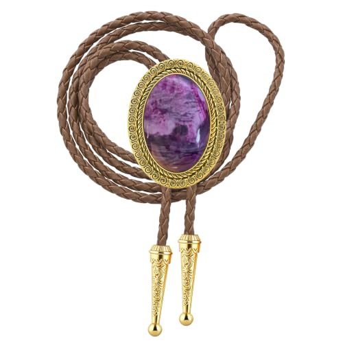 Image of Jeilwiy Bolo Tie for Men Real Stone Westwern Cowboy Ties Silver Bolos Women Leather Necktie Gift for Birthday Christmas