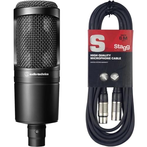 Microphone AT2020 voix off podcast avec câble micro XLR Stagg noir longue distance