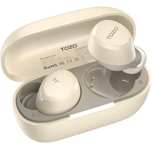 TOZO A1 Wireless Earbuds Bluetooth 5.3 Light Weight in Ear IPX5 Waterproof Headphones 2 Mic for AI Calls, Immersive Premium Sound Bass Headset with Charging Case, 32 Presets EQ Customization via App