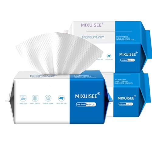 Image of MIXUISEE thick and soft face towels,Face towel disposable,100% cotton towel | Cotton fibers do not shed,Super thick 130%,Makeup removal and cleaning,Suitable for sensitive skin.(180 pieces)