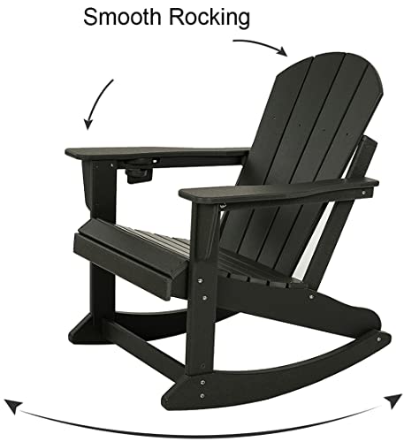 Naocca Adirondack Outdoor Patio Rocker Rocking Chair, Large, Black #TOP4