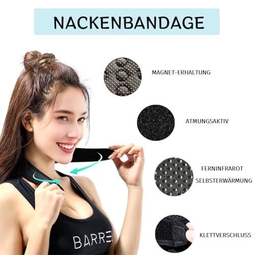 Magnetisch Nackenbandage Selbstwärmend Verstellbar Nackenstütze mit Klettverschluss Halsstütze Atmungsaktiv Halskrause Therapie Nackenwickel für Nackenverletzung Schmerz Steifheit Halswirbelsäule