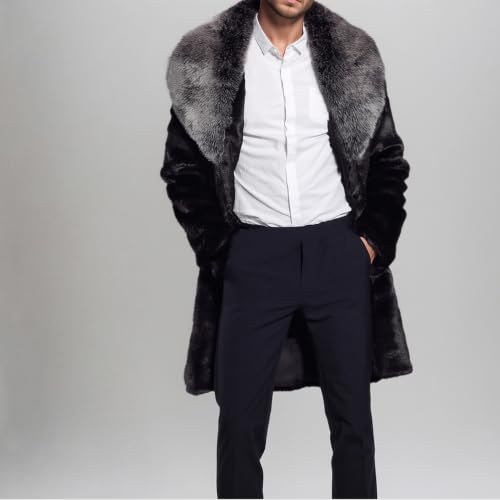 Image of Lisa Colly Mens Faux Fur Coat Jacket Winter Overcoat | Men's Faux Fur Long Jacket, Long Sleeve, Fluffy Warm, Winter Parka Coat