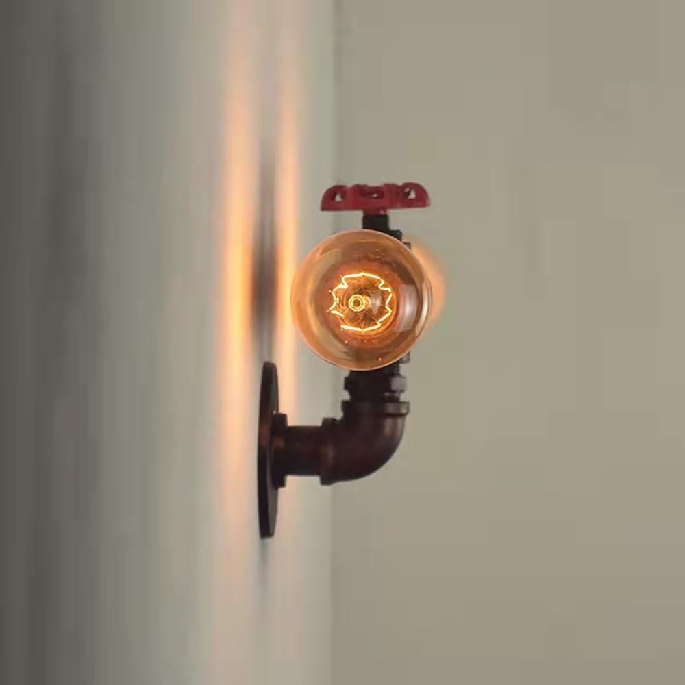 Appliques murales Tuyau d'Eau Industriel en Metal Lampe murale Rétro Rouge rouille Style Double Tête Creative Eclairage Decoratif pour Cuisine Salon Chambre à Coucher