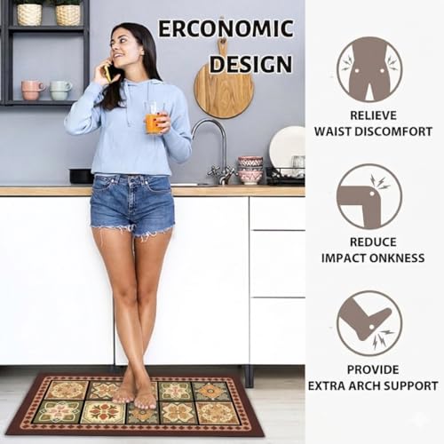 Image of Kitchen Anti Slip Mat for Floor, Waterproof Washable Kitchen Mats, Non Slip Kitchen Floor Mats for Home, Soft Mats for Kitchen, Kitchen Mats for Floor Anti Slip (Vintage-Spanish)