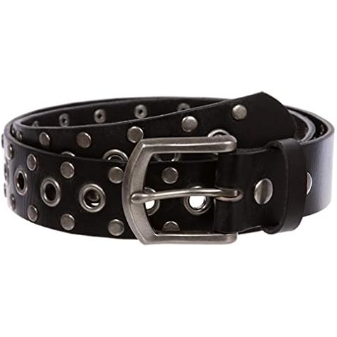 Casual Riveted Studded Grommets & Studs Solid Leather Belt, Black | 34" Cover