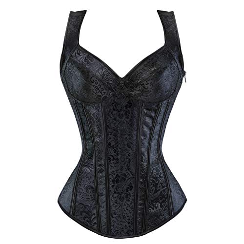 Hengzhifeng Corsés y Bustiers con Tirantes Mujer Corset para Fiesta Steampunk (EUR 30-32,Negro)