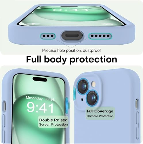 Image of Elzzi Microfiber Square Candy Case Compatible for iPhone 14, Shockproof Slim Back Cover Liquid Silicone Case - Carolina