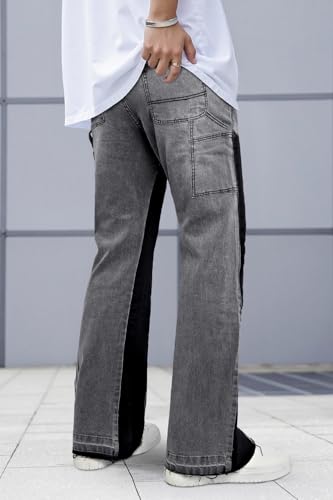 GINGTTO Mens Flare Jeans Stacked Bootcut Bell Bottom Denim Jeans for Men Wide Leg Hip Hop Streetwear Black Grey 304