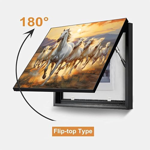 Image of Electric MCB Box Cover Frame With Hydraulic Decorative White 8 Running Horse Painting Electrical Panel box Cover, Switch Box Frame Will Fit Max 15x20 inch Switch Board, Outer Box Size 17X23 Inch